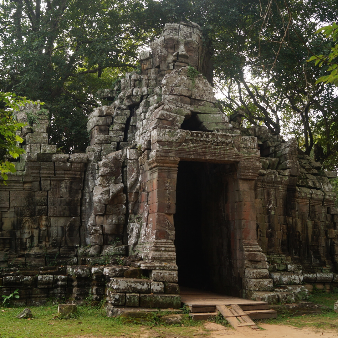 A doorway in ancient temple ruins in Siem Reap.