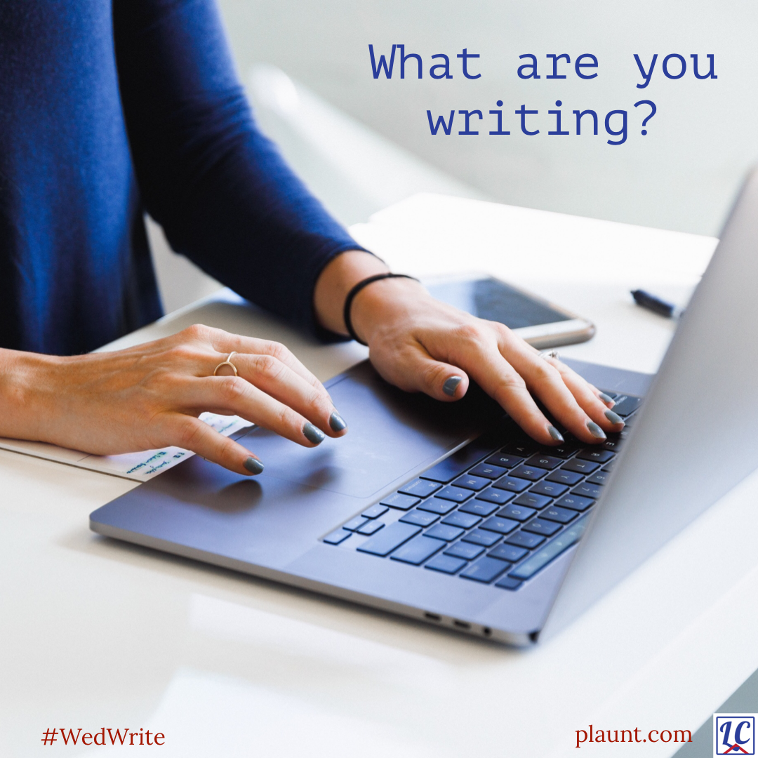 A woman's hands extended over the keyboard of a laptop. Caption: What are you writing?