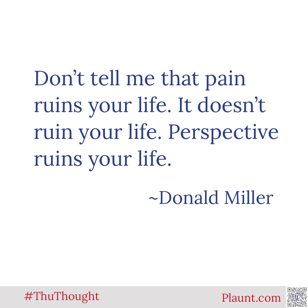 Don't tell me that pain ruins your life. It doesn't ruin your life. Perspective ruins your life. ~Donald Miller